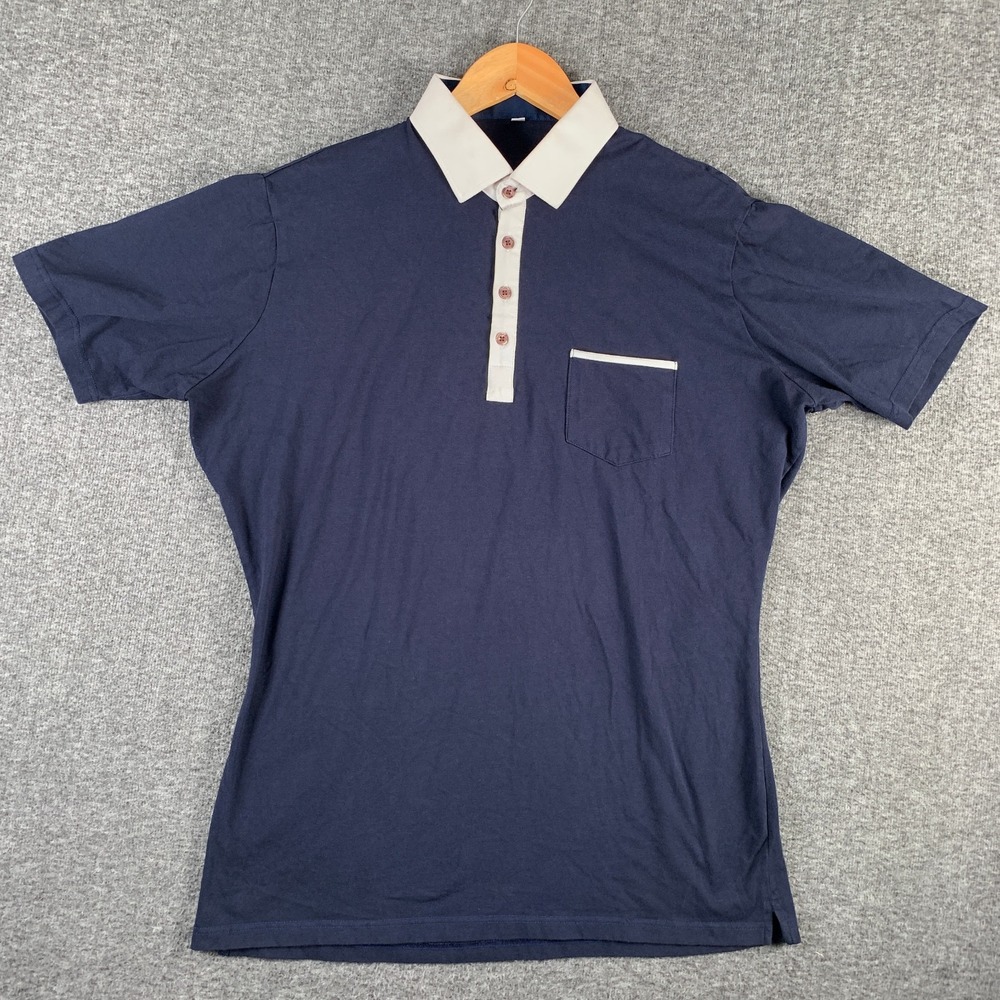 State & Liberty Polo Men Large Navy Blue Short Sleeve Athletic Slim